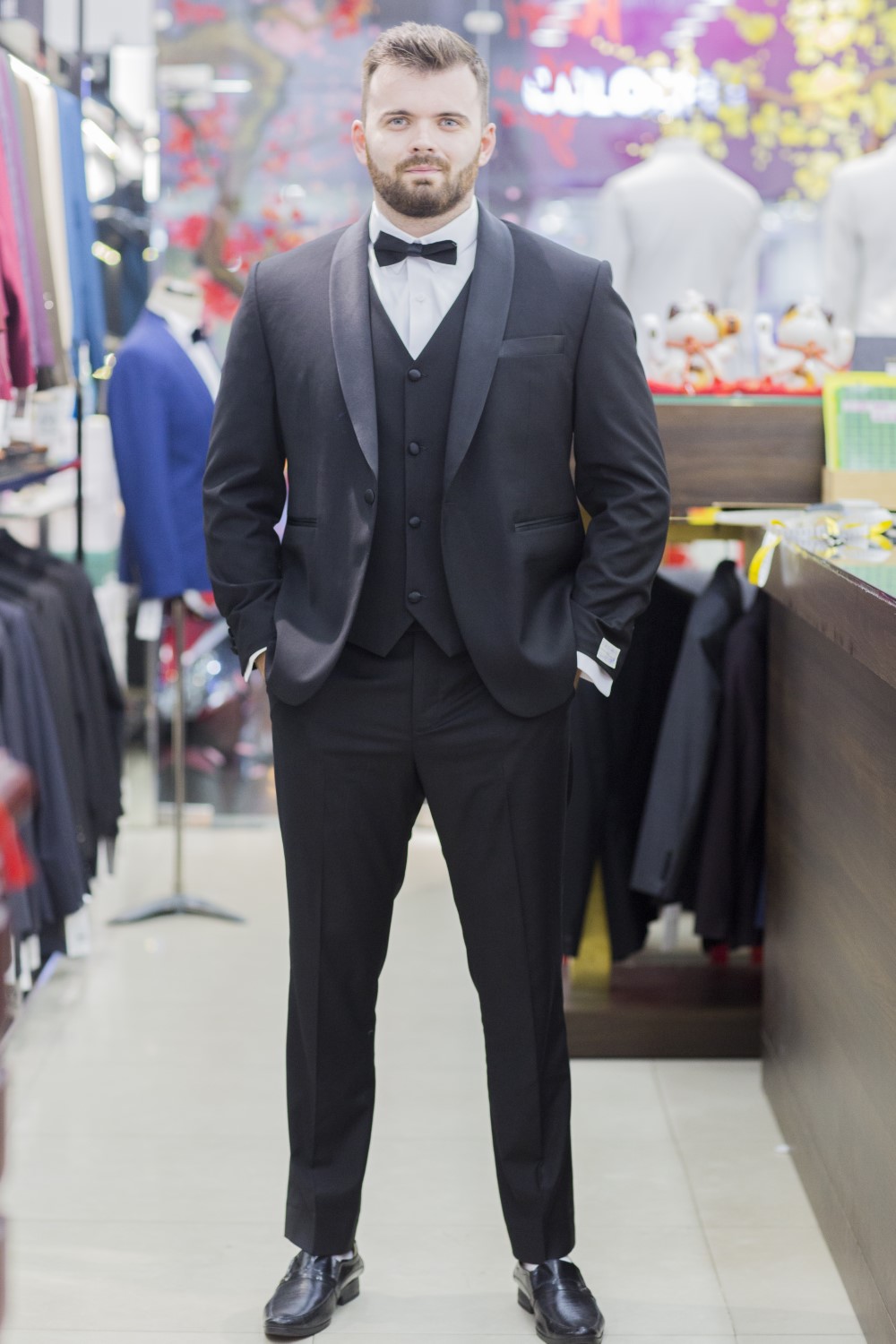 BỘ SUIT CỔ SAM PHỐI BÓNG 1 NÚT